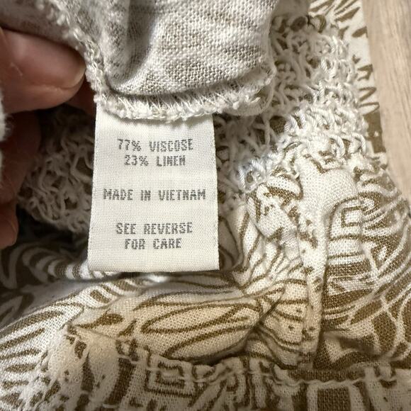 CALI 1850 Linen Blend Wide Leg Palazzo Pants Tropical Tan On White, Large, EUC - Picture 8 of 9